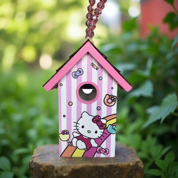 Hello Kitty Wooden Birdhouse - Viral Tiktok - 9-1/4" Tall - Picture 2 of 11